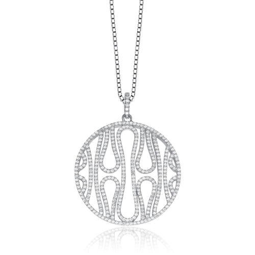 Collette Z Sterling Silver Cubic Zirconia Open Circle Swirl Necklace