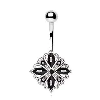 316L Stainless Steel Ornate Flower Design Navel Ring