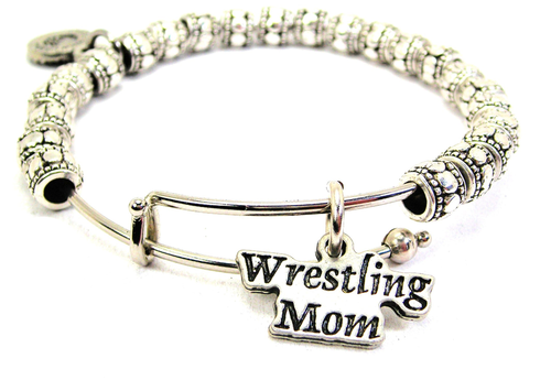 Wrestling Mom Metal Beaded Bangle Bracelet