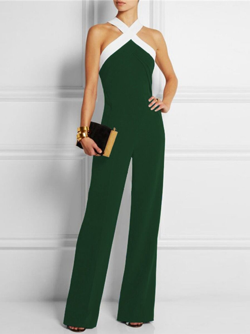 Ladies CHIC CONTRAST HALTER JUMPSUIT