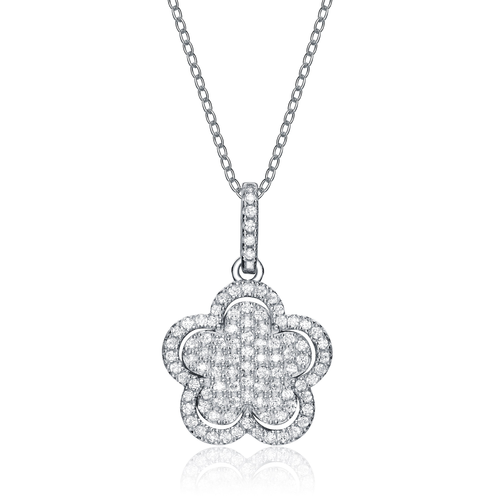 Collette Z Sterling Silver Cubic Zirconia Flower Halo Necklace