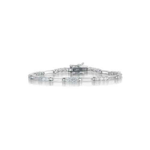Collette Z Sterling Silver Cubic Zirconia Bracelet With Sections Of Stones