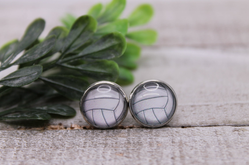 Volleyball || 12mm Glass Stud Earrings