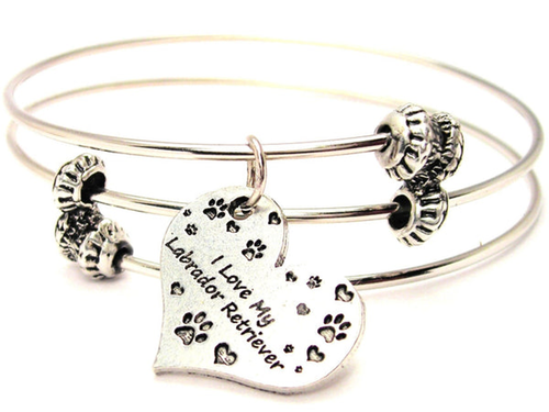 I Love My Labrador Retriever Triple Style Bangle Bracelet