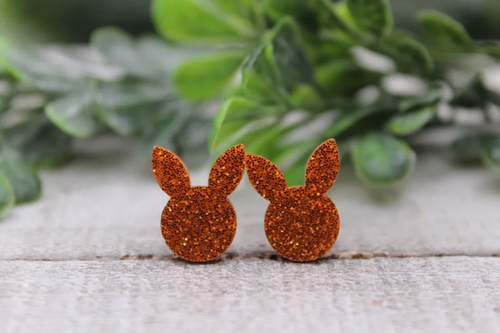 Orange Glitter Bunny Stud Earrings
