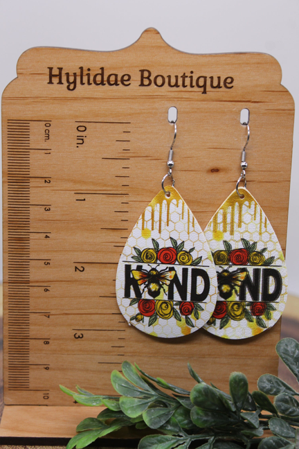 Bee Kind Teardrop || Faux Leather Dangle Earrings
