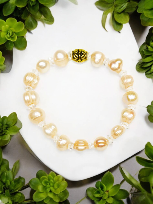 Genuine Pearl & Glass Bead Stretchy Bracelet 