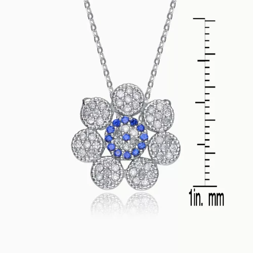 Collette Z Sterling Silver White and Blue Cubic Zirconia Flower Shape Necklace