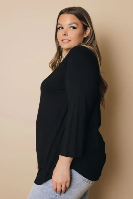 3/4 Sleeve Cut out Neckline Plus Size Top