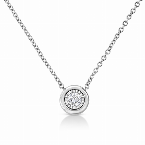 10K White Gold 1/10carat Total Diamond Weight Diamond Bezel Pendant Necklace