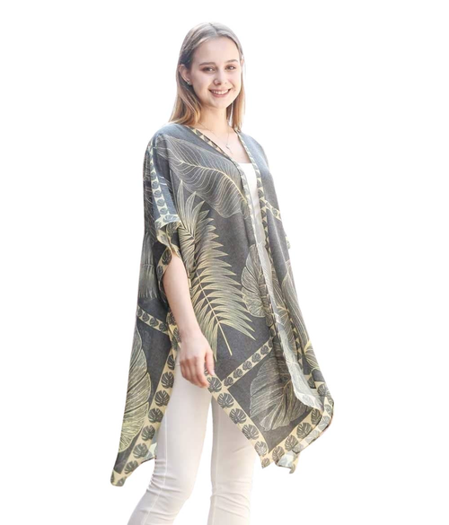 Golden Tropical Leaves Kimono