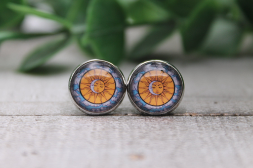 Sun & Moon | Glass Stud Earrings | Hypoallergenic