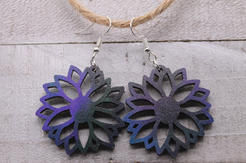 Green & Purple Flower Dangle Earrings - Double Sided