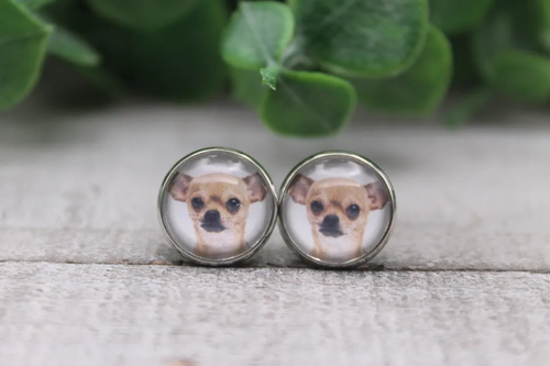 Chihuahua Glass Stud Earrings