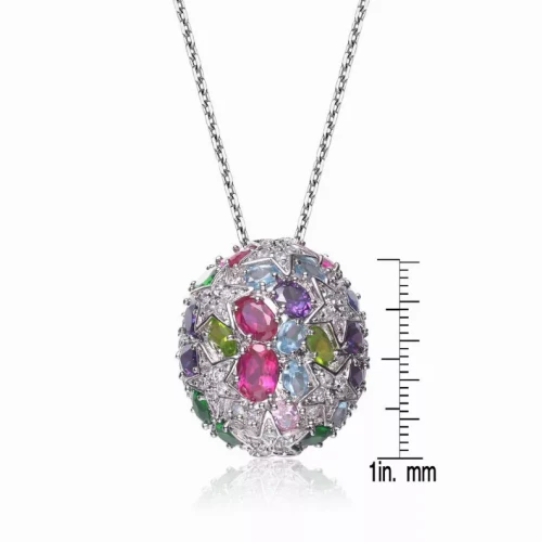 Collette Z Sterling Silver Multicolor Cubic Zirconia Flower Sphere Necklace