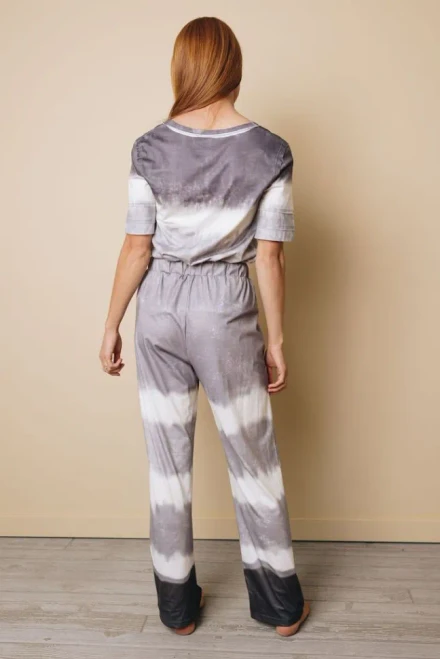 Abba Tie-dye V-Neck Top Elastic Waist Pants Set