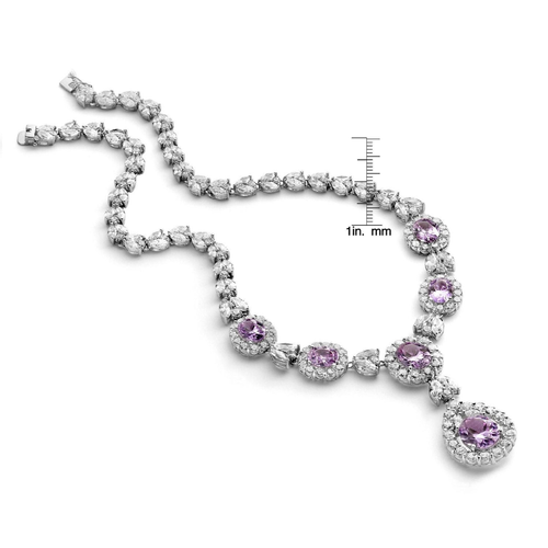 Collette Z Sterling Silver with Rhodium Plated Clear Cubic Zirconia Dangle Necklace