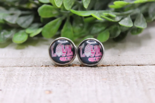 LOVE XOXO Valentine's Gnome on Black || Stud Earrings