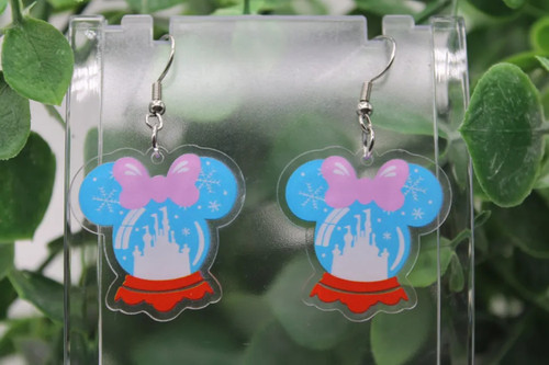 Snowglobe Mouse with Bow || Acrylic Dangle Earrings || Hypoallergenic