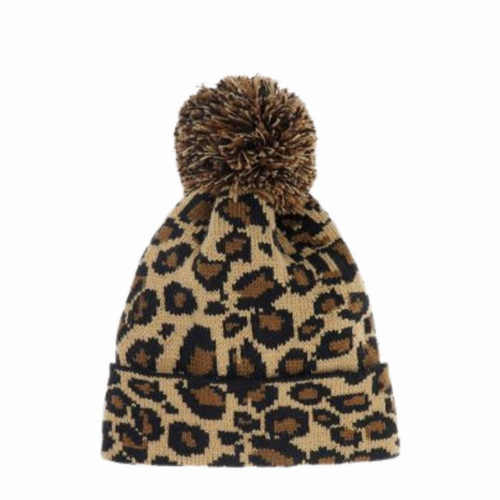 Leopard Pom Pom Beanie