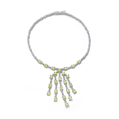 Collette Z C.Z. Sterling Silver Rhodium Plated Lime Square Shape Dangling Drop Necklace