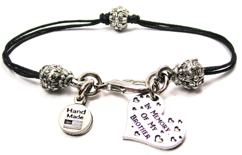 In Memory Of My Brother Pewter Beaded Black Cord Bracelet