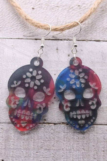 Ombre Sugar Skulls Acrylic Dangle Earrings
