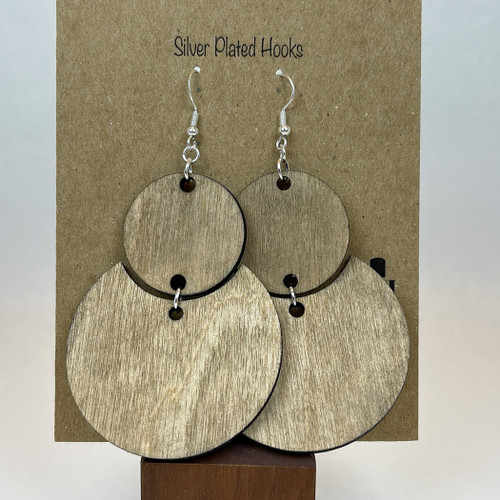 Large - Whole Wheat Stain Cut out Circle Handmade Wooden Earrings Geometric