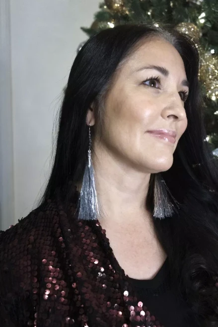 Christmas- Long Metallic Silver Tinsel Earrings