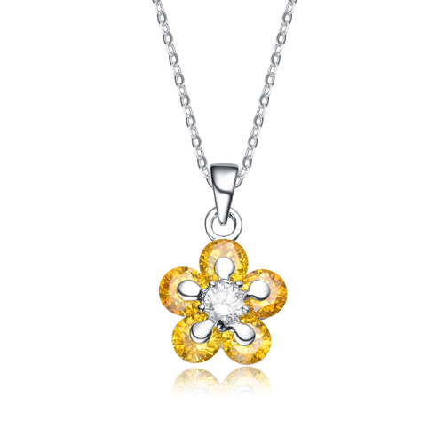 Collette Z Sterling Silver Yellow and Clear Cubic Zirconia Flower Necklace