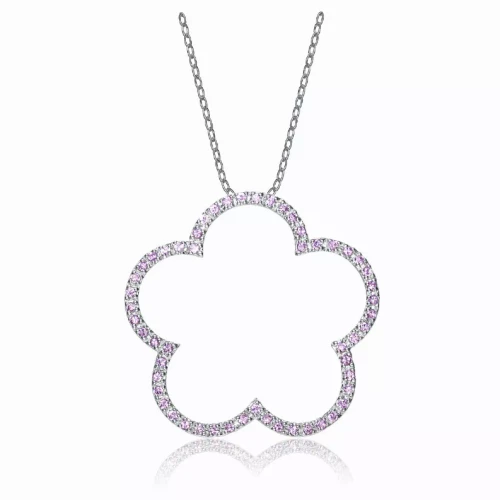 Collette Z Sterling Silver Pink Cubic Zirconia Flower Shape Necklace