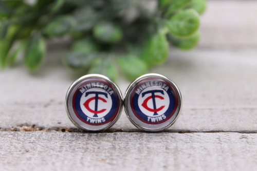 Twins Baseball || 12mm Glass Stud Earrings