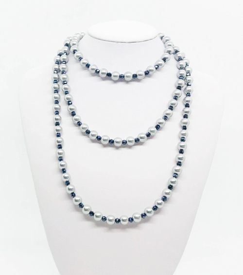 46" Hand-Strung  Glass Bead and Pearl Necklace