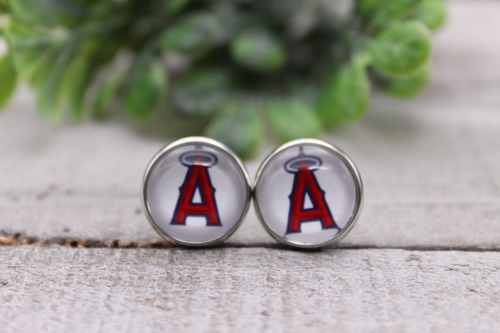 Angels Baseball || 12mm Glass Stud Earrings 
