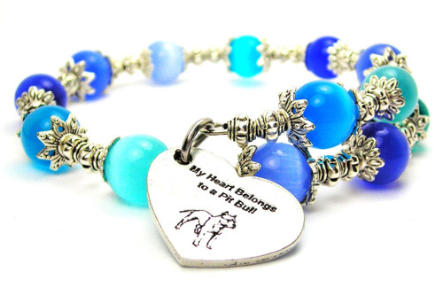 My Heart Belongs To A Pit Bull Cat's Eye Beaded Wrap Bracelet