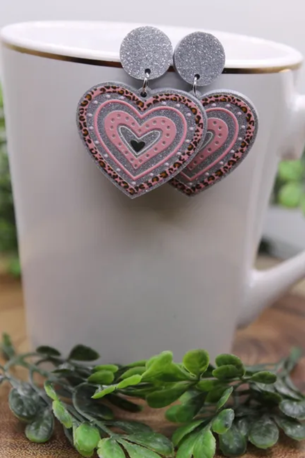 Silver Glitter Rainbow Heart || Acrylic Dangle Earrings || Hypoallergenic