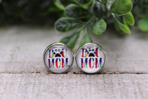 DOG MOM - Tie Dye || 12mm Glass Stud Earrings
