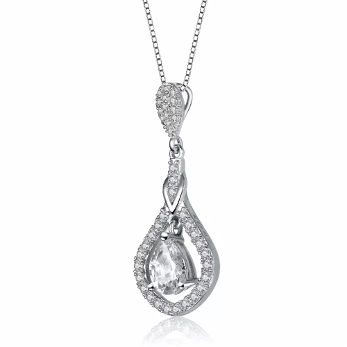 Collette Z Sterling Silver Suspended Pear Drop Cubic Zirconia Necklace