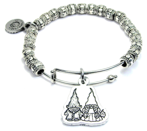 Yard Gnomes In Love Metal Beaded Bangle Bracelet