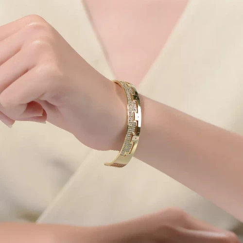 Collette Z Gold Plated with Cubic Zirconias Cuff Bracelet