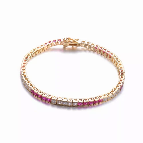 Collette Z Gold Plated Sterling Silver Cubic Zirconia and Red Tennis Bracelet