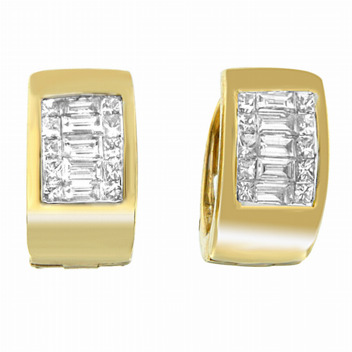 14 Karat Yellow Gold 1/2 Carat Total Diamond Weight Diamond Huggy Earrings
