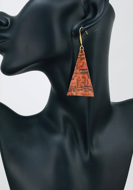 Burnt Alligator Embossed Leather Dangle Earrings