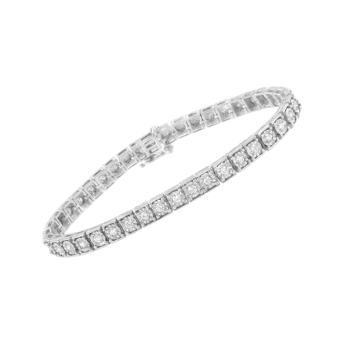 .925 Sterling Silver 2.0 Carat Total Weight Brilliant-Cut Round Diamond Square Frame Miracle-Set Tennis Bracelet 