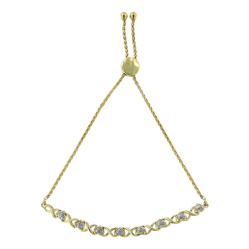 Yellow Plated Sterling Silver 1/10carat Total Diamond Weight Diamond Heart Link Bolo Bracelet