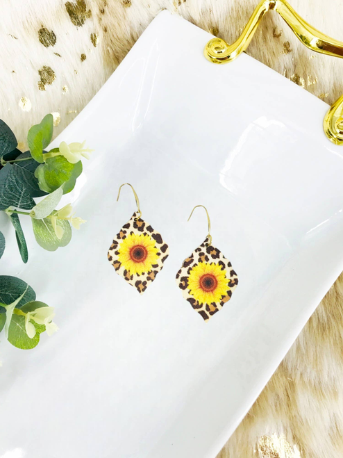 Sunflower Genuine Leather and Cork Earrings 