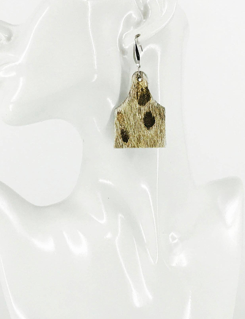Genuine Hair On Leather Cow Tag Earrings 