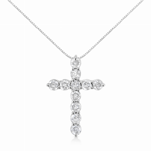 .925 Sterling Silver 1 Carat Total Weight Prong Set Round-Cut Diamond Cross 18" Pendant Necklace