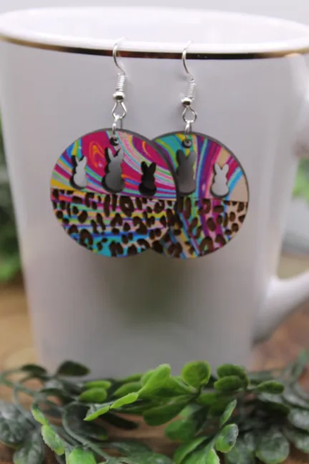Colorful Swirl Peep Circle Dangle Earrings