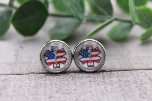 EMS Flag | Glass Stud Earrings | Hypoallergenic